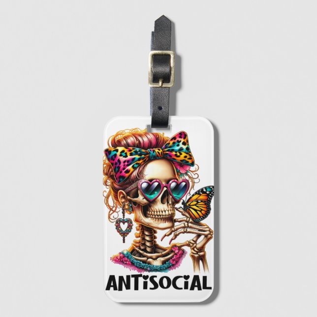 Etiqueta De Bagagem Lady do Esqueleto Antisocial (Frente Vertical)