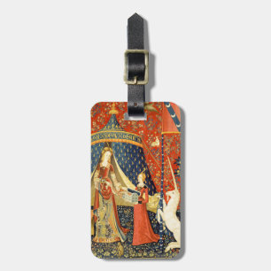 Etiqueta De Bagagem Lady e a Arte de Tapeçaria Medieval do Unicórnio