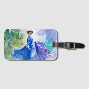 Etiqueta De Bagagem Lady in Blue Vress - Pintura por Aquarela