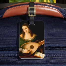 Etiqueta De Bagagem Lady Playing Lute Fine Art Renaissance Painting