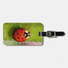Etiqueta De Bagagem Ladybug no Sunflower Stalk
