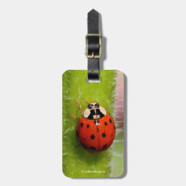 Etiqueta De Bagagem Ladybug no Sunflower Stalk