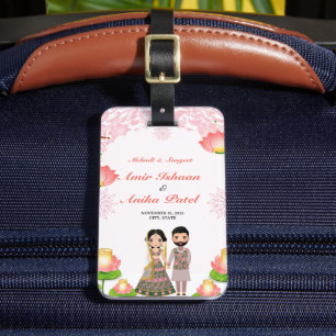 Etiqueta De Bagagem Lâmpadas Elegantes Rosa Lotus Mehndi Sangeet India