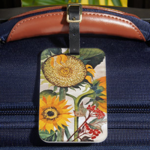 Etiqueta De Bagagem Laranja Amarelo Sorrindo Arte de Girassol