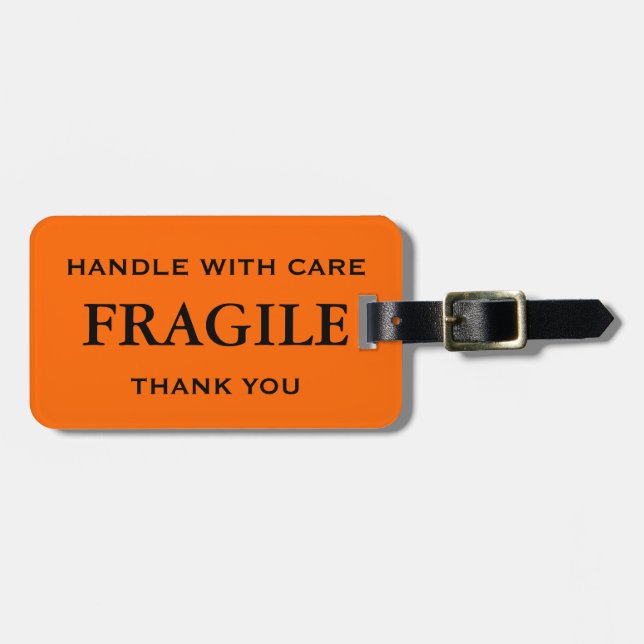 Etiqueta De Bagagem Laranja Black Fragile Handle com Cuidado Obrigado (Frente Horizontal)