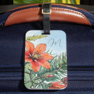 Etiqueta De Bagagem Laranja Botânica, Cor de Água Ilustrada