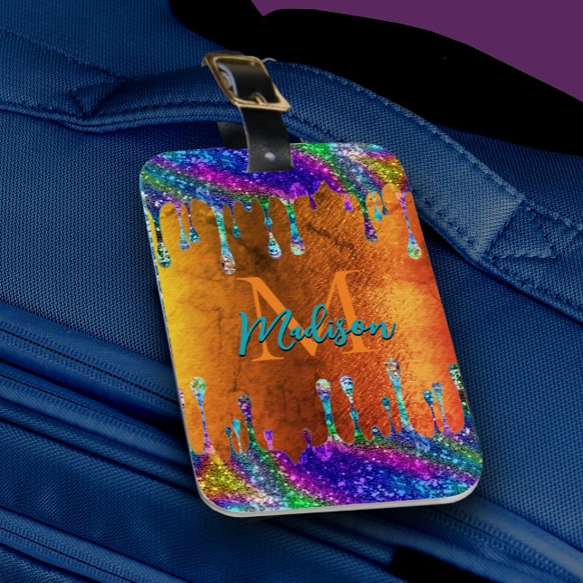 Etiqueta De Bagagem Laranja iridescente e acinzentada Diminui monogram (Criador carregado)
