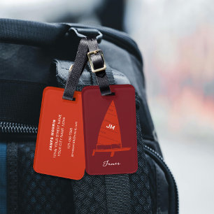 Etiqueta De Bagagem Laranja Monograma Personalizado de Corrida de vele
