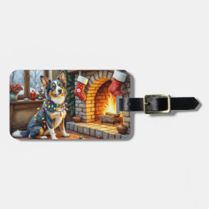 Etiqueta De Bagagem Lareira Blue Heeler com Luzes de Natal