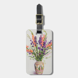 Etiqueta De Bagagem Larkspur e tipos de flor em um vaso marroquino