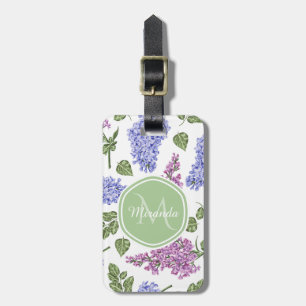 Etiqueta De Bagagem Lavanda Chic Lilac Floral Pastel Verde Monograma