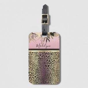 Etiqueta De Bagagem Lavanda Dourada Leopardo Safari Floral