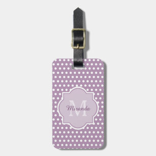 Etiqueta De Bagagem Lavanda Roxo Bolinhas Monograma e Nome