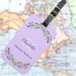 Etiqueta De Bagagem Lavanda violeta floral monograma nome elegante