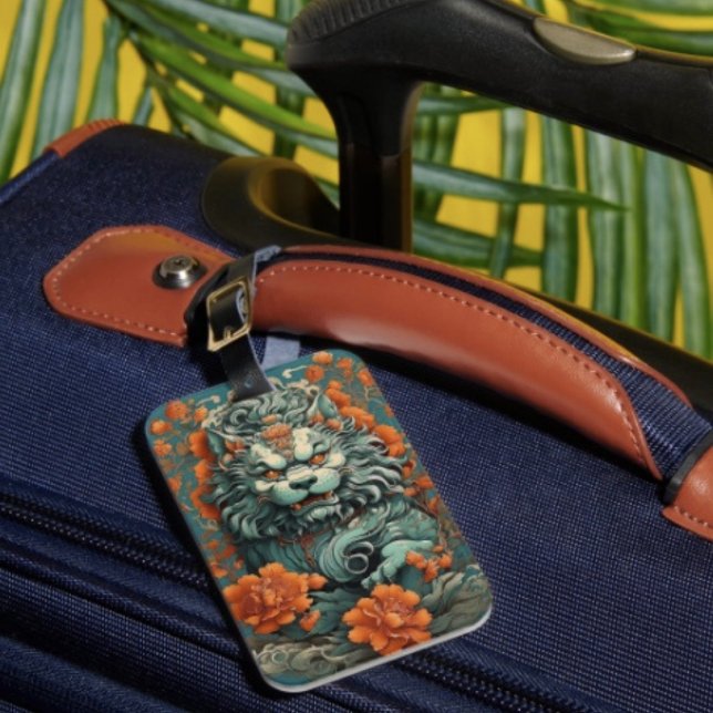 Etiqueta De Bagagem Leão Flu da Sabedoria (Flu Lion luggage tag single-sided w Card Slot, weatherproof, leather strap included. )