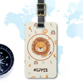 Etiqueta De Bagagem Leão Whimsical Bonito Sorridente