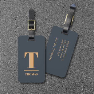Etiqueta De Bagagem Legal Monograma Azul Profundo Marrom