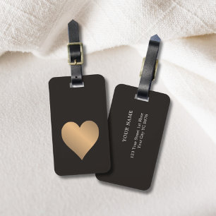 Etiqueta De Bagagem Legal, Simples, Coração Dourada Preto