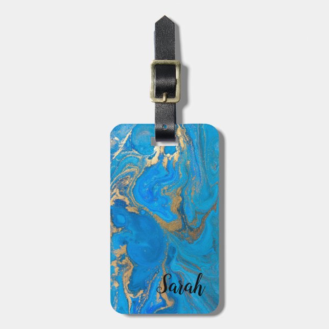 Etiqueta De Bagagem Legal Tendência Azul Marble (Frente Vertical)