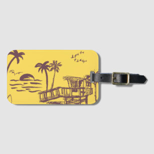 Etiqueta De Bagagem Legal Vintage Yellow Tropical Beach Sketch