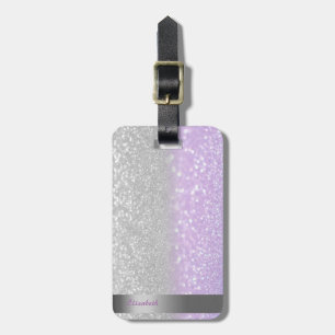 Etiqueta De Bagagem Legal Violeta Silver Glitter Bokeh Stripe