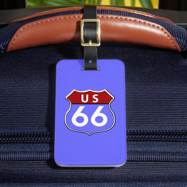 Etiqueta De Bagagem Legendary Route 66 Road Sign Blue (Frente Insitu 2)