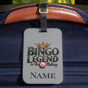 Etiqueta De Bagagem Lendário do Bingo Coroado em Tipografia Retro Dour