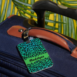 Etiqueta De Bagagem Leopard Animal Print Na moda Turquoise Nome do Omb