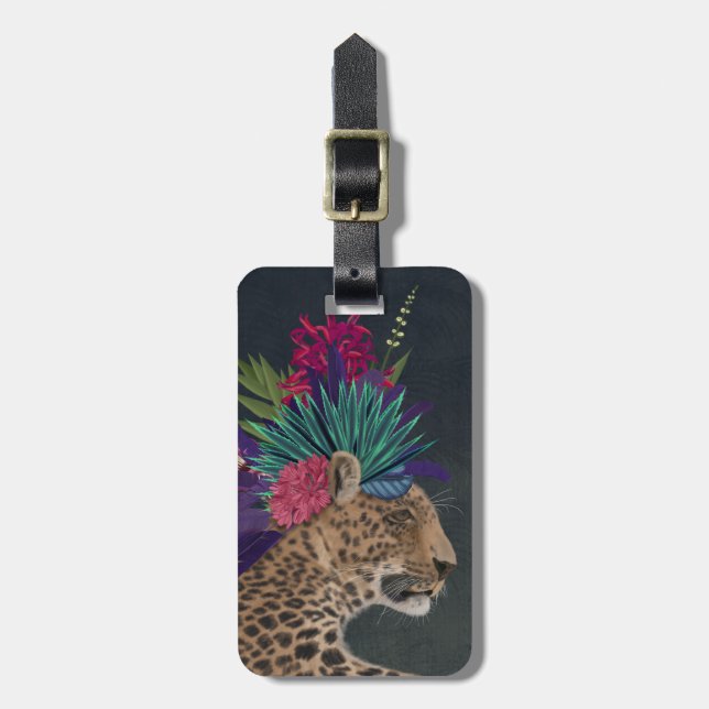 Etiqueta De Bagagem Leopardo com cabeça tropical (Frente Vertical)