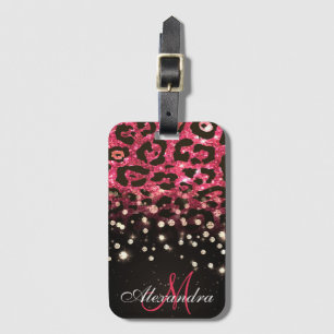 Etiqueta De Bagagem Leopardo cor-de-rosa, impressão e diamantes