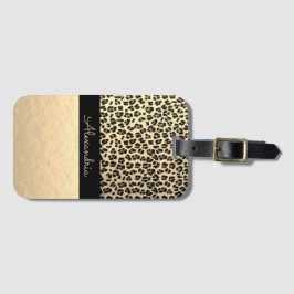 Etiqueta de Bagagem Leopardo Dourada e brilhante