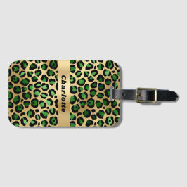 Etiqueta De Bagagem Leopardo esmeraldo dourado verde chita