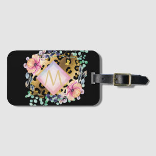 Etiqueta De Bagagem Leopardo Menino bonito Imprime Cor-de-Rosa Dourada