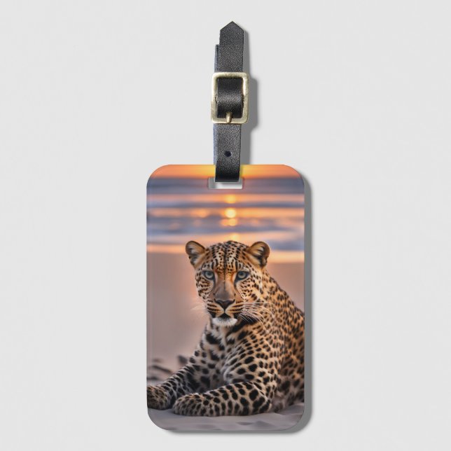 Etiqueta De Bagagem Leopardo na praia (Frente Vertical)