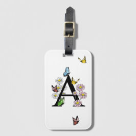 Etiqueta De Bagagem Letra A Borboleta Floral Monograma Inicial