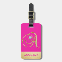 Etiqueta De Bagagem Letra Dourado personalizada A do monograma do rosa