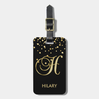 Etiqueta De Bagagem Letra Dourado preta elegante "H" do monograma com