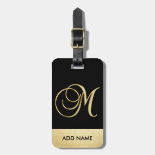 Etiqueta De Bagagem Letra Dourado preta elegante personalizada M do