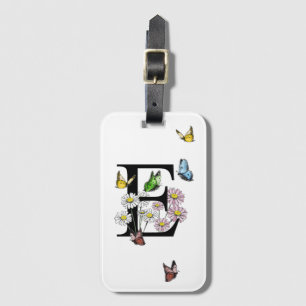 Etiqueta De Bagagem Letra E Borboleta Floral Monograma inicial