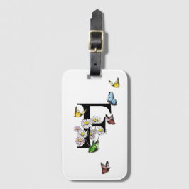 Etiqueta De Bagagem Letra F Borboleta Floral Monograma inicial