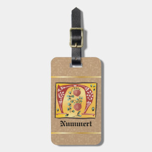 Etiqueta De Bagagem Letra Floral Iluminada Medieval N Monograma