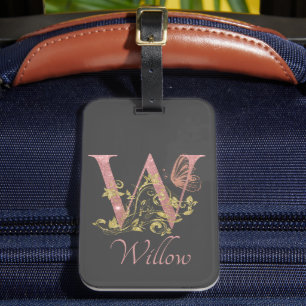 Etiqueta De Bagagem Letra floreal cor-de-rosa W