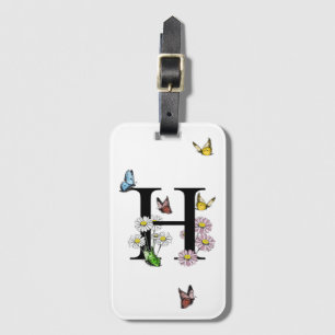Etiqueta De Bagagem Letra H Floral Butterfly Monograma inicial