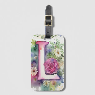 Etiqueta De Bagagem Letra personalizada L Daisy Floral Watercolor