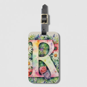 Etiqueta De Bagagem Letra personalizada R Daisy Floral Watercolor