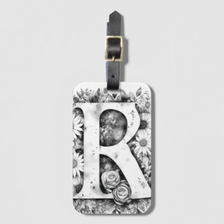 Etiqueta De Bagagem Letra personalizada R Daisy Floral Watercolor