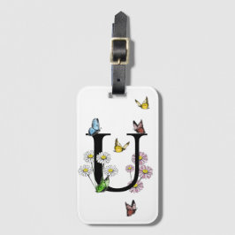 Etiqueta De Bagagem Letra U Borboleta Floral Monograma inicial