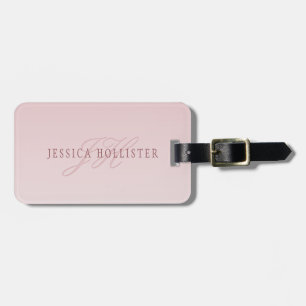 Etiqueta De Bagagem Letras Elegantes & Monograma Rose Ombre