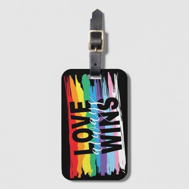 Etiqueta De Bagagem LGBTQIA Love sempre ganha, Rainbow Pride (Frente Vertical)