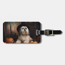 Etiqueta De Bagagem Lhasa Apso Pumpkins Halloween Scary